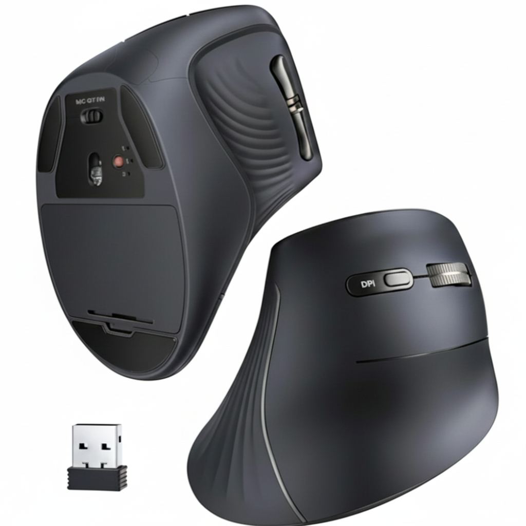 UGreen Multi-Mode Vertical Mouse Bluetooth and 2.4G Wireless–Black - Image 3