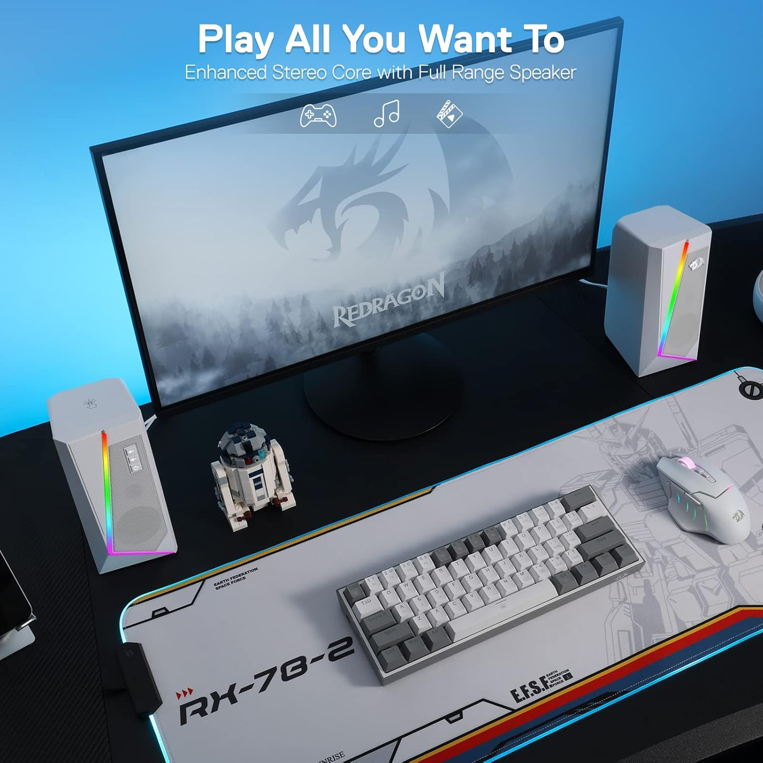 Redragon GS20W ANVIL 3W 2.0 RGB Stereo Desktop PC Speakers - White - Image 7