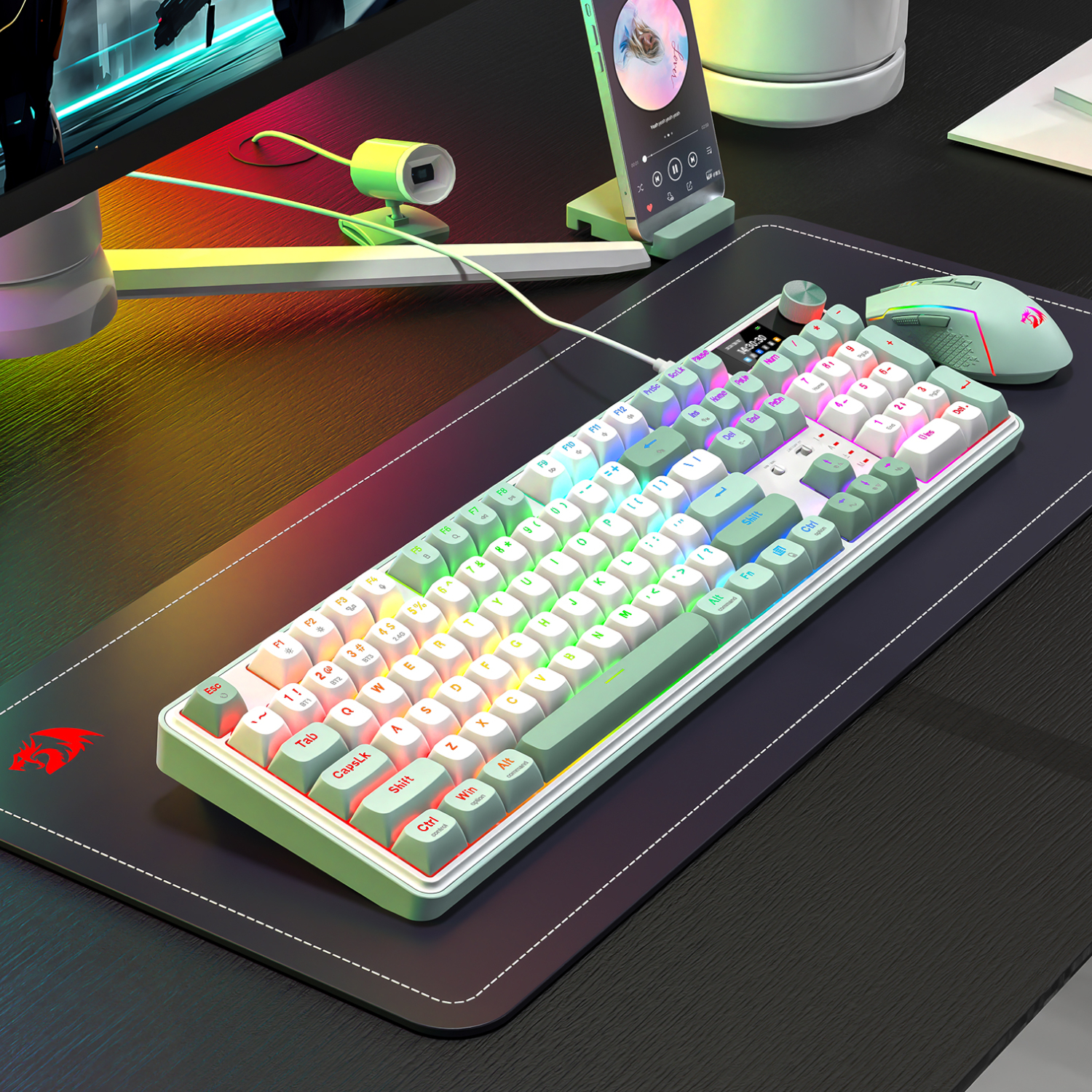 Redragon WYVERN K761 Pro Full-size RGB Wireless Mechanical Gaming Keyboard - White/Green - Image 6